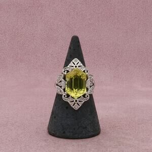 sterling silver diamond accent dutchess-cut citrine ring size 7